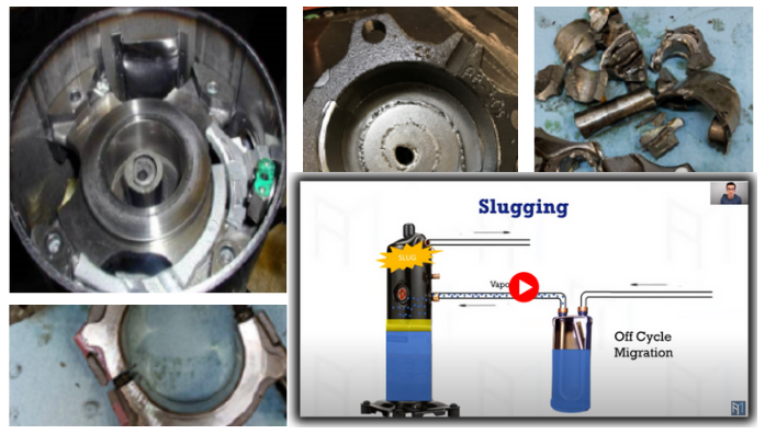 Close-up of slug in refrigeration compressor system for troubleshooting